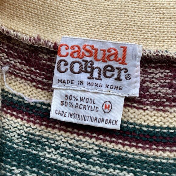 Vintage Casual Corner Striped Cardigan Sweater Medium Wool Blend Red Green - Picture 4 of 8